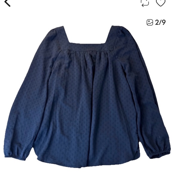 Wonderly Navy Square-Neck Long Sleeve Blouse. Spring Blouse - Picture 2 of 3